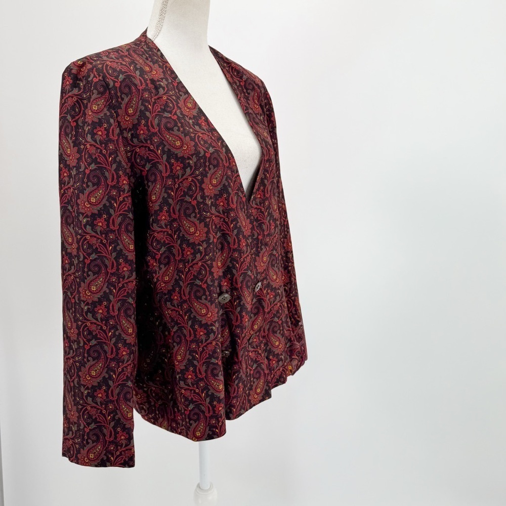 Alcott And Andrews Silk Paisley Blazer Burgundy Red Size 12 Quiet Luxury Holiday